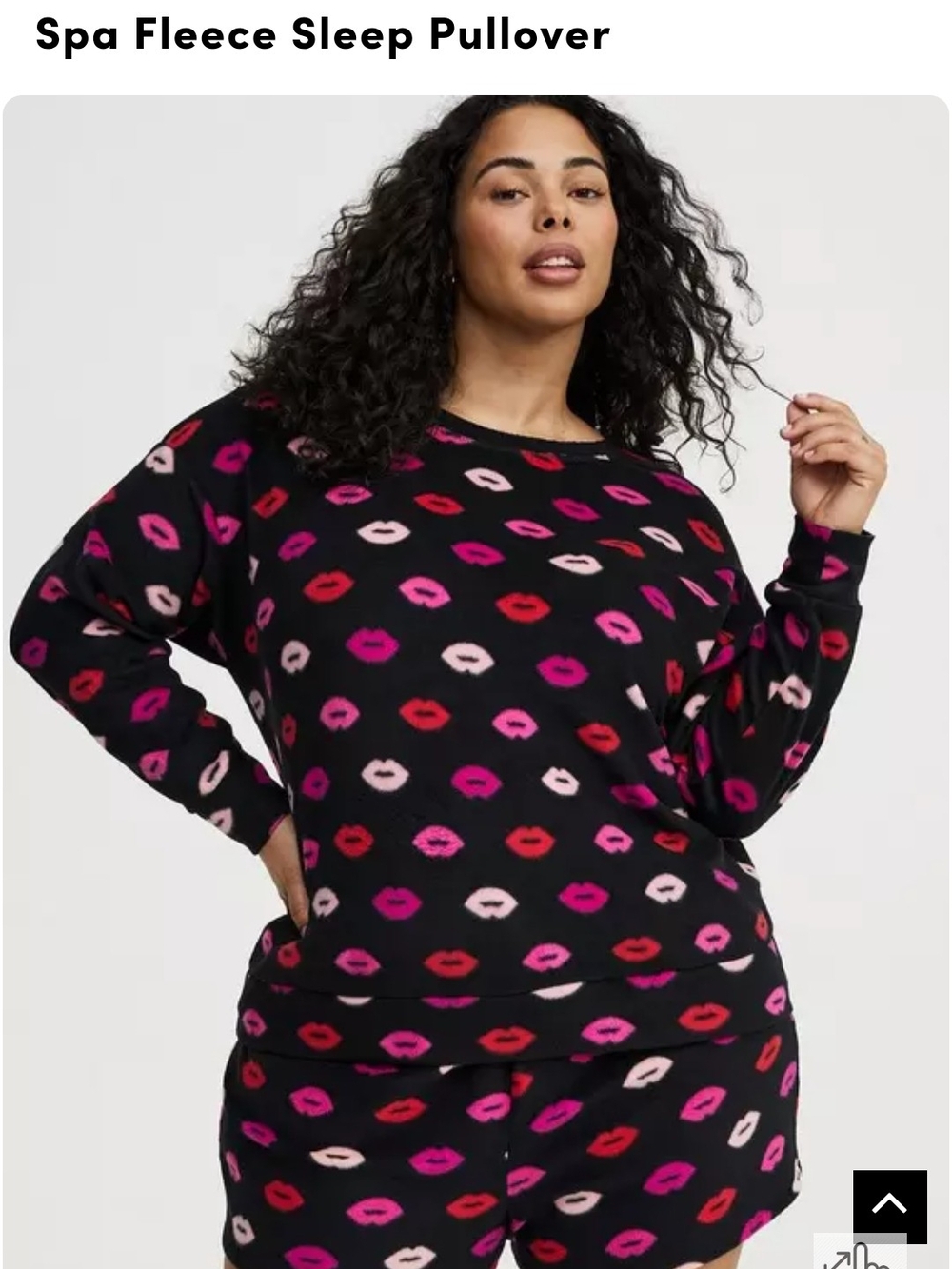 torrid Black Spa Fleece Pullover with Pink & Red Lip Print